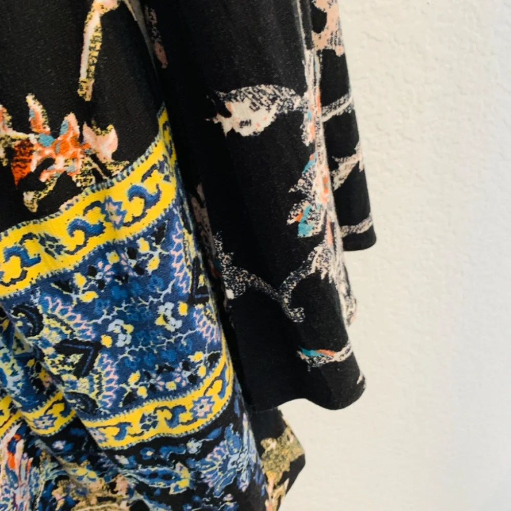 Free People Modern Nomad Mini Dress Large One Shoulder Boho Floral Long Sleeve